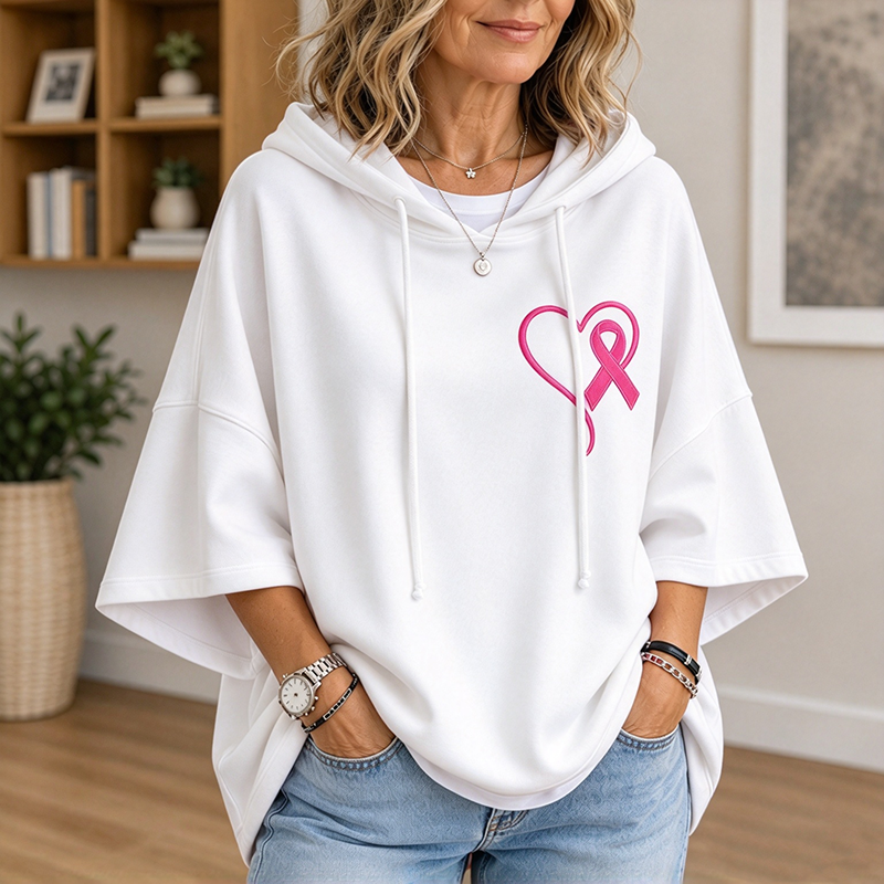 Ribbon Awareness Hoodie | Pink Heart Oversized Hoodie