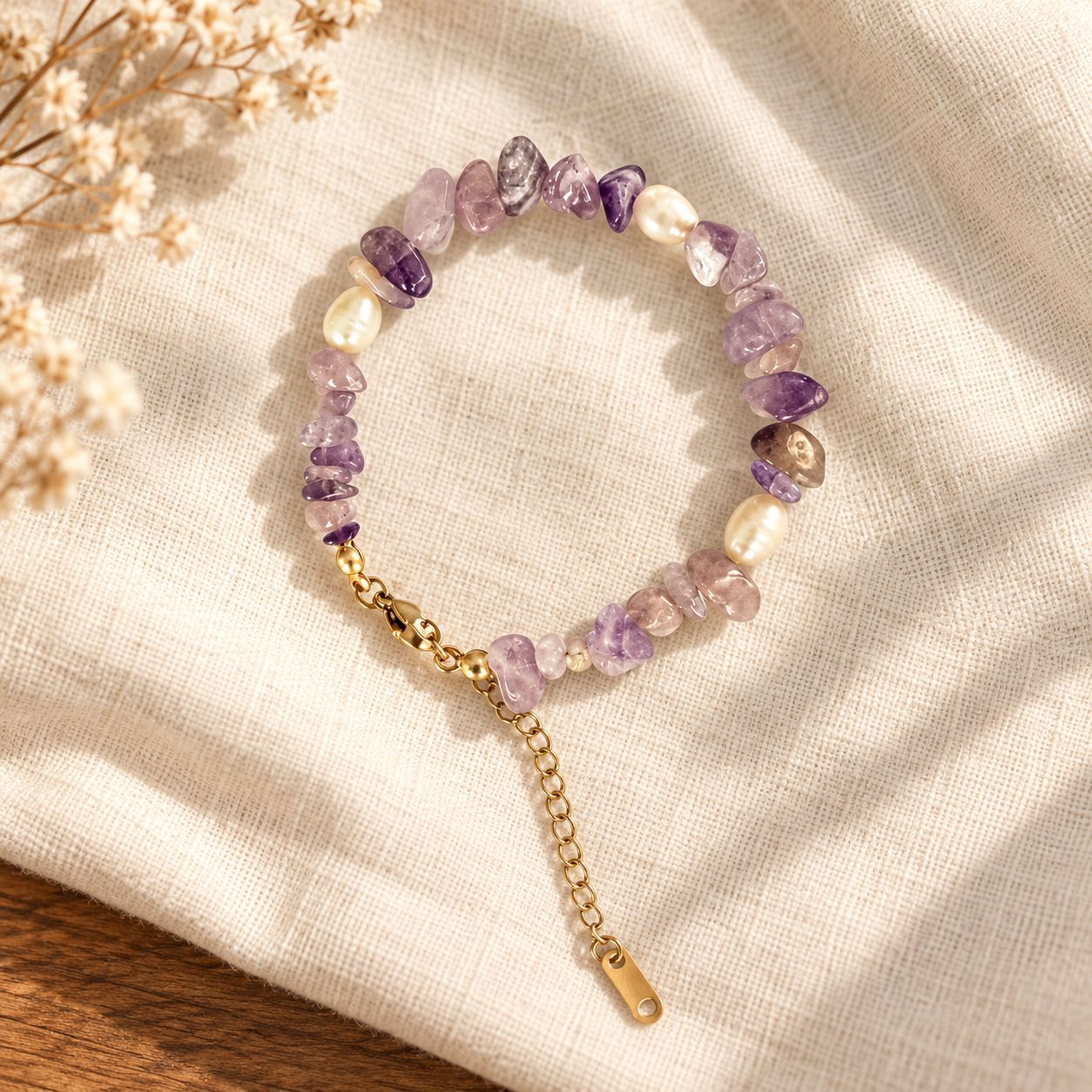 Amethyst Freshwater Pearl Chip Bead Bracelet