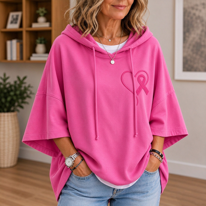 Ribbon Awareness Hoodie | Pink Heart Oversized Hoodie