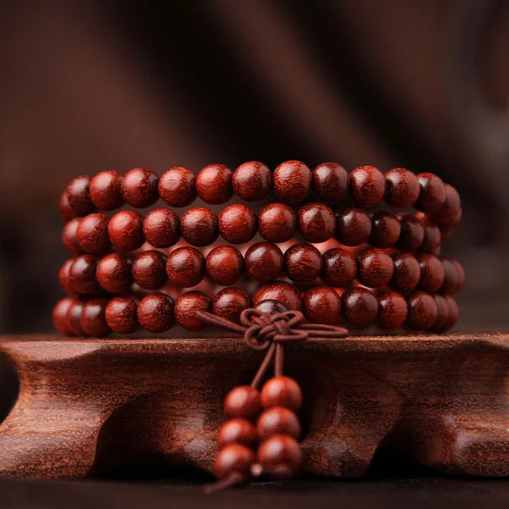 Tibetan Small Leaf Red Sandalwood 108 Mala Beads Bracelet