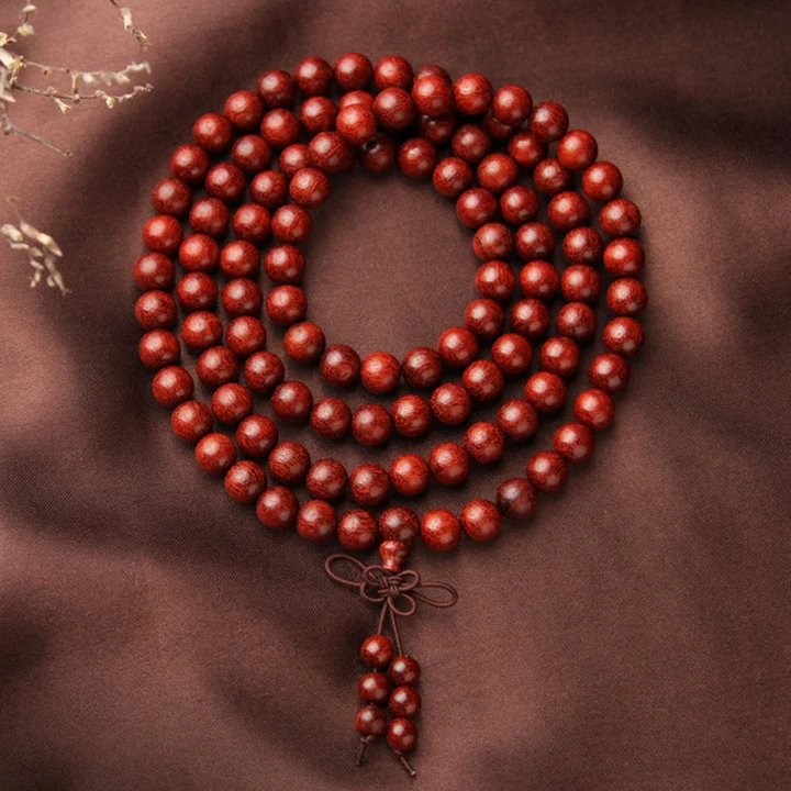Tibetan Small Leaf Red Sandalwood 108 Mala Beads Bracelet