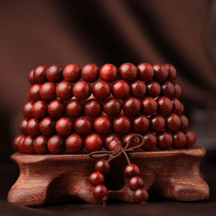Tibetan Small Leaf Red Sandalwood 108 Mala Beads Bracelet