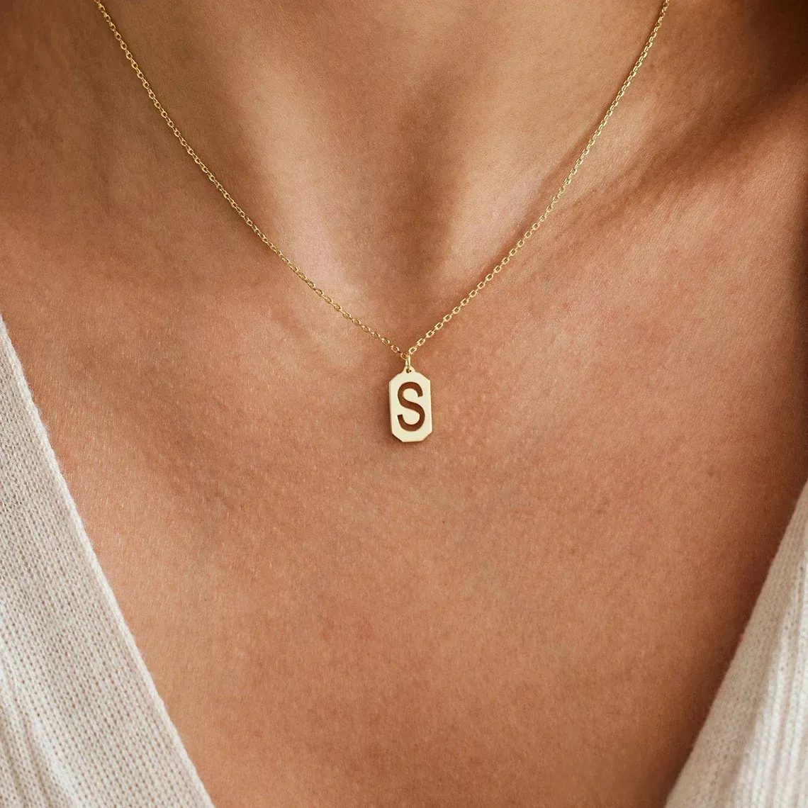 Dainty Initial Tag Necklace, Custom Letter Necklace