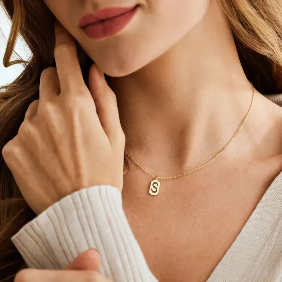 Dainty Initial Tag Necklace, Custom Letter Necklace