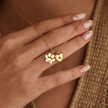 Dainty Paw Name Necklace with Heart