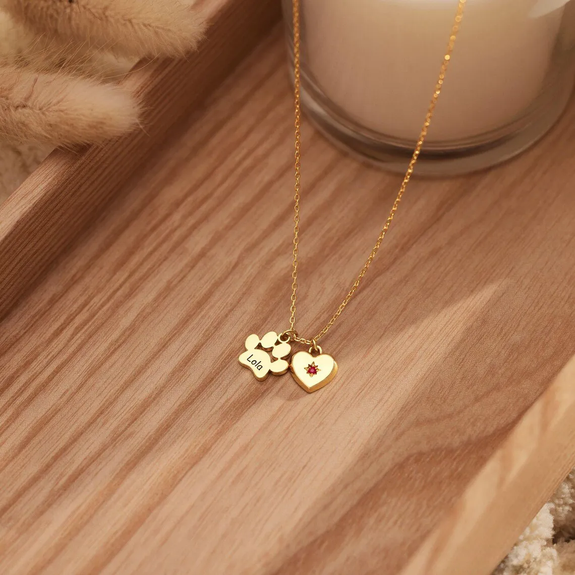 Dainty Paw Name Necklace with Heart