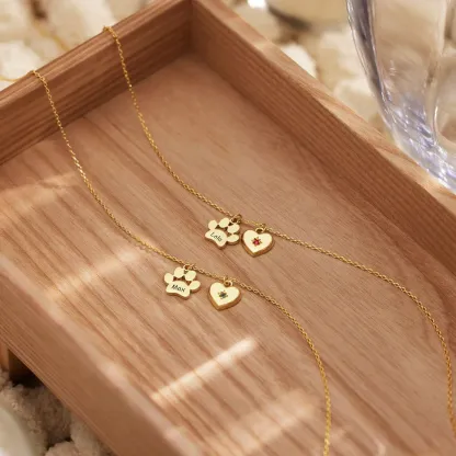 Dainty Paw Name Necklace with Heart