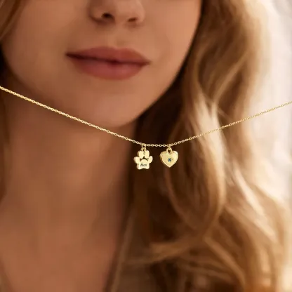 Dainty Paw Name Necklace with Heart