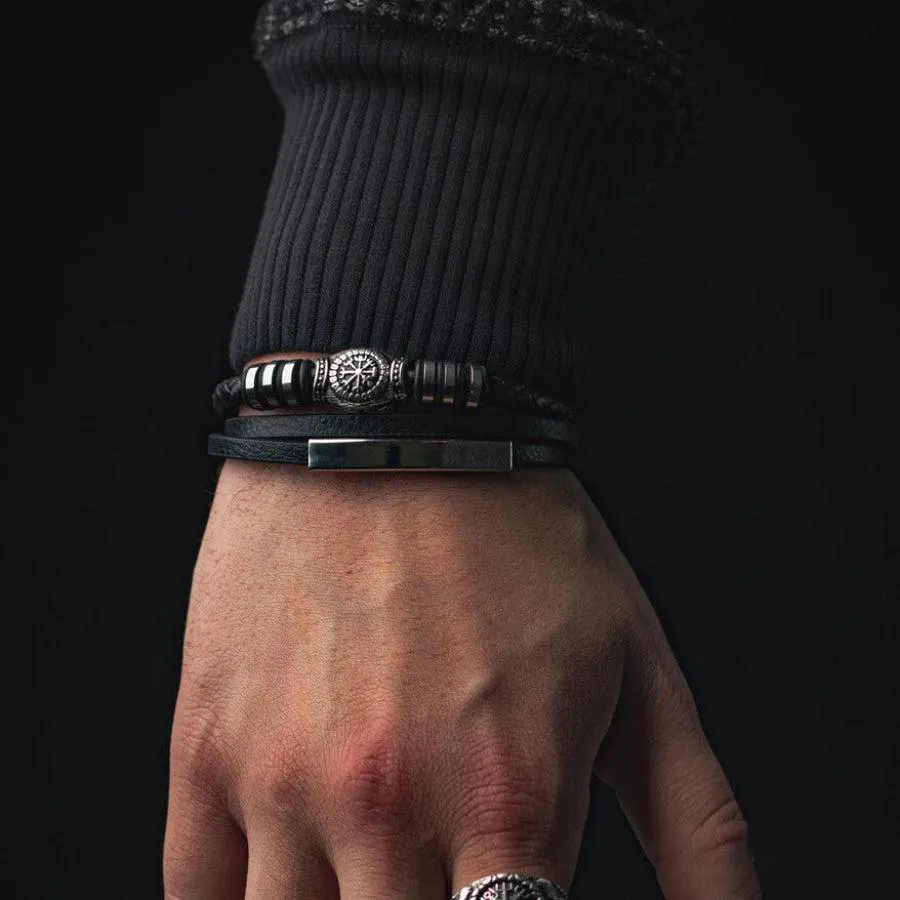 Runic Vegvisir Compass Leather Bracelet