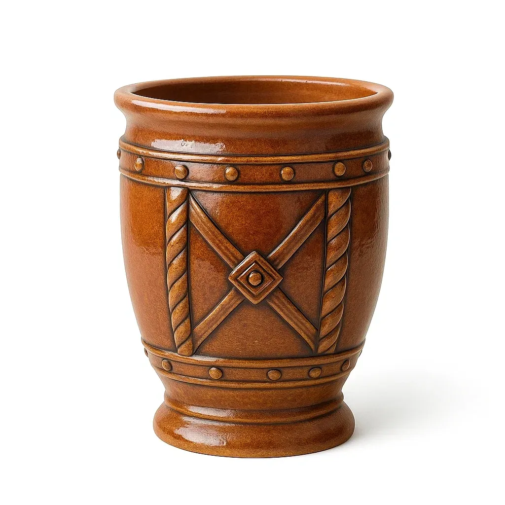 Fioriera da esterno decorativa in ceramica marrone incisa 30 cm