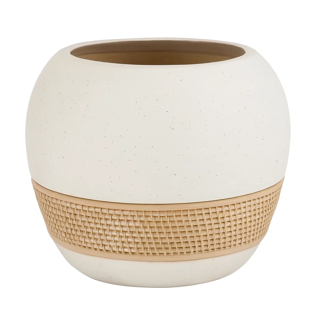 Fioriera da esterno in ceramica bianco e beige diametro 30 cm