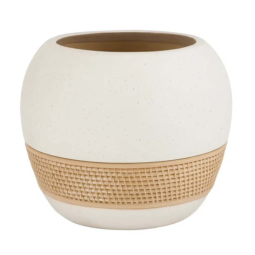 Fioriera da esterno in ceramica bianco e beige diametro 30 cm