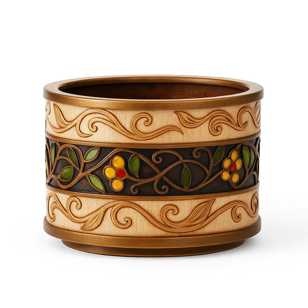 Fioriera da esterno decorativa in resina con motivi floreali intagliati diametro 20 cm