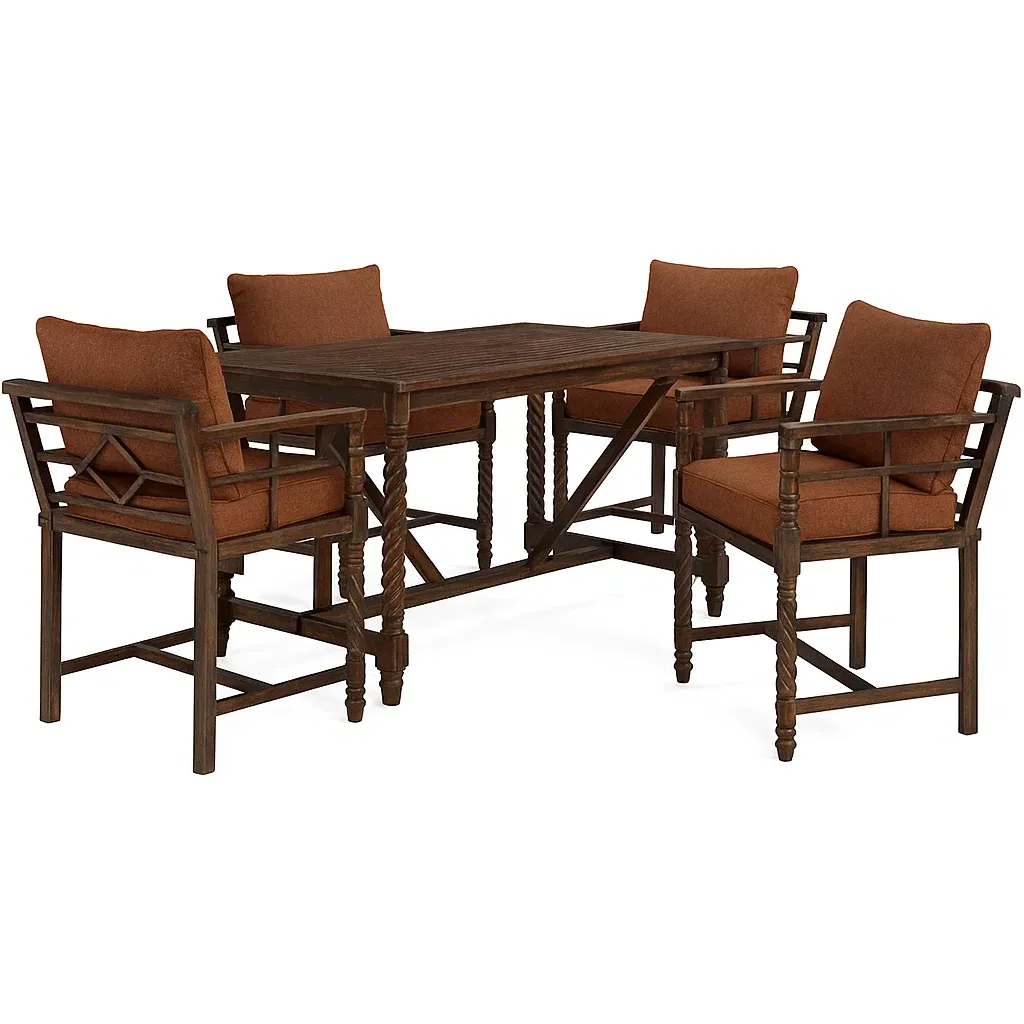 Set da pranzo per patio in legno con cuscini marroni