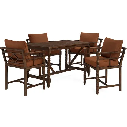 Set da pranzo per patio in legno con cuscini marroni