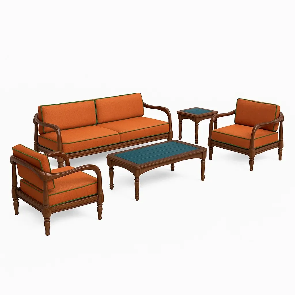 Set divano da esterno in legno con cuscini