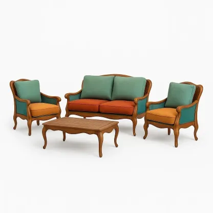 Set divano da esterno in legno massello con divano e poltrone e tavolino