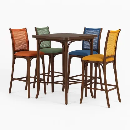 Set bar da pranzo per sala con tavolo e sedie alte in legno multicolore