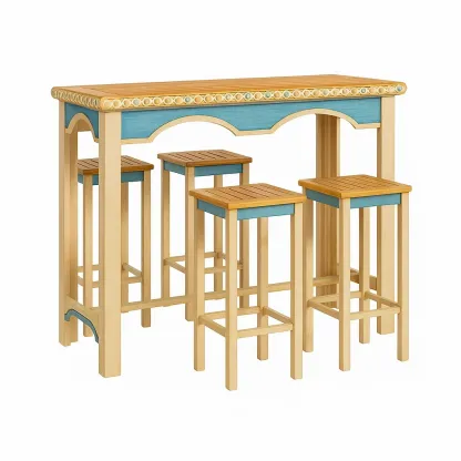 Set bar da pranzo per patio 5 pezzi con tavolo e sgabelli in legno massello multicolore