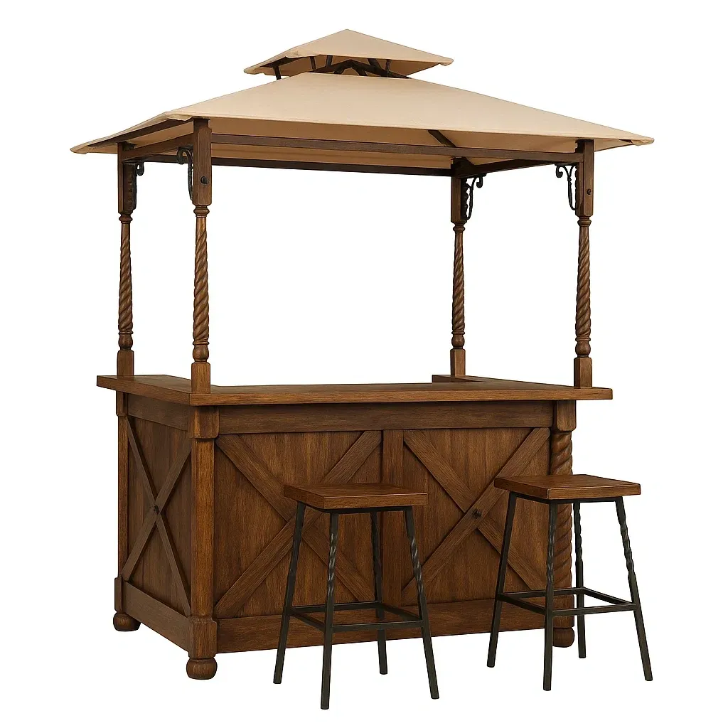 Set bar da pranzo per patio da giardino in legno con sgabelli e tettoia