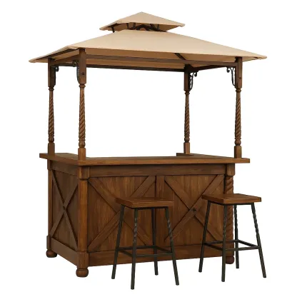 Set bar da pranzo per patio da giardino in legno con sgabelli e tettoia