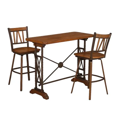 Set bar da pranzo per sala con tavolo e sgabelli in legno e metallo marrone