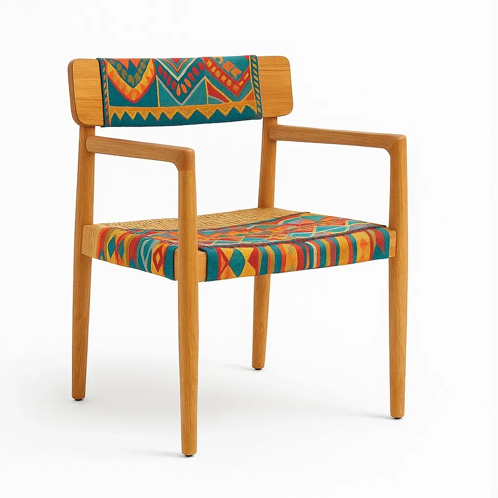 Sedie da relax da interno in legno con motivo geometrico multicolore