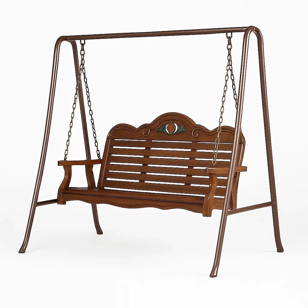Altalena da veranda in legno e metallo marrone con catene
