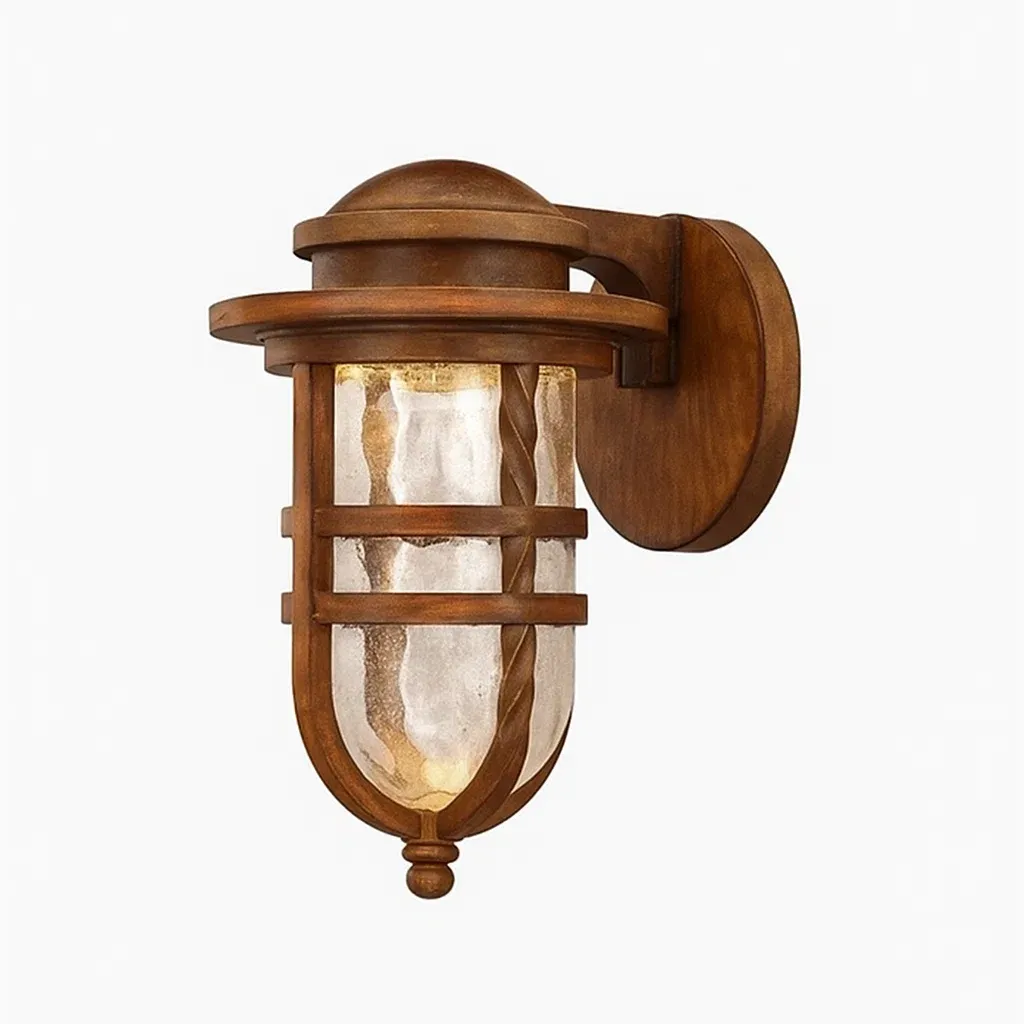 Applique da parete per esterni in legno e vetro soffiato