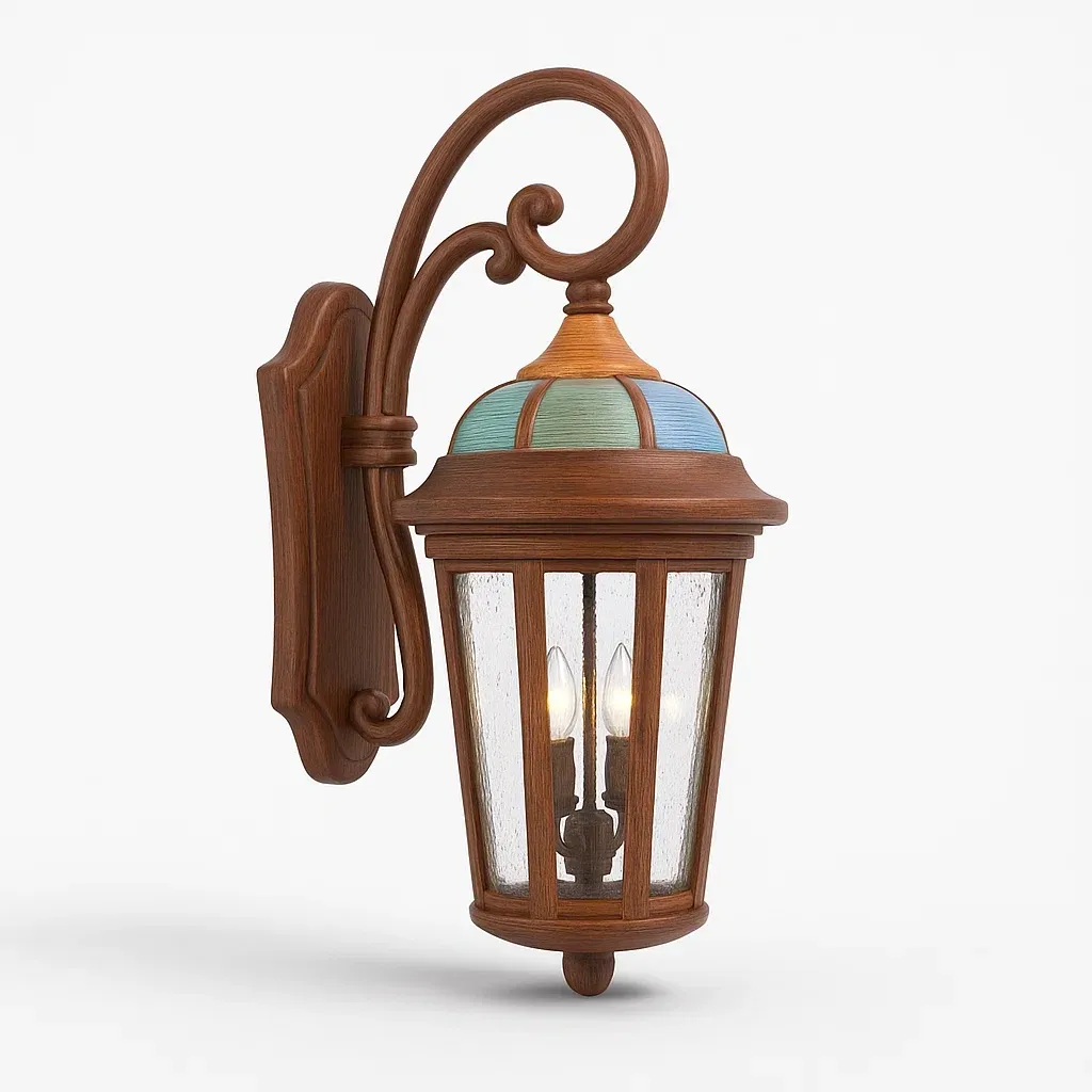 Applique da parete per esterni in ferro con vetro colorato 35x17 cm