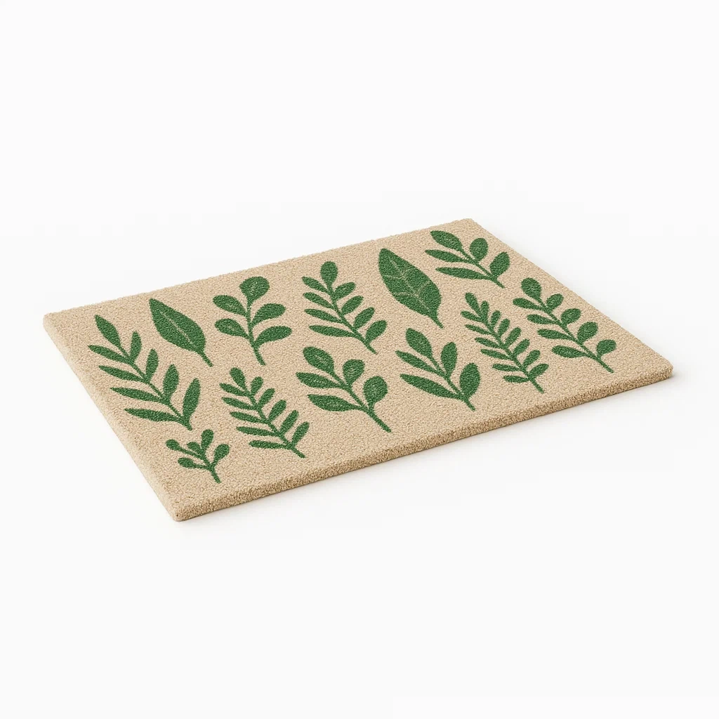Zerbino da esterno rettangolare in fibra di cocco con foglie verdi