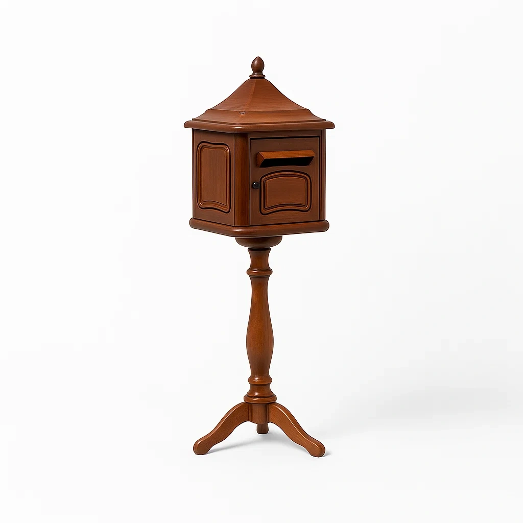 Cassetta postale in legno marrone con base alta