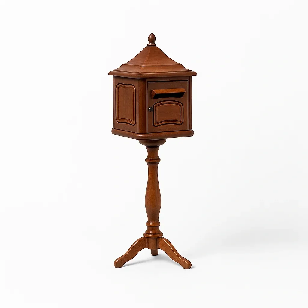 Cassetta postale in legno marrone con base alta