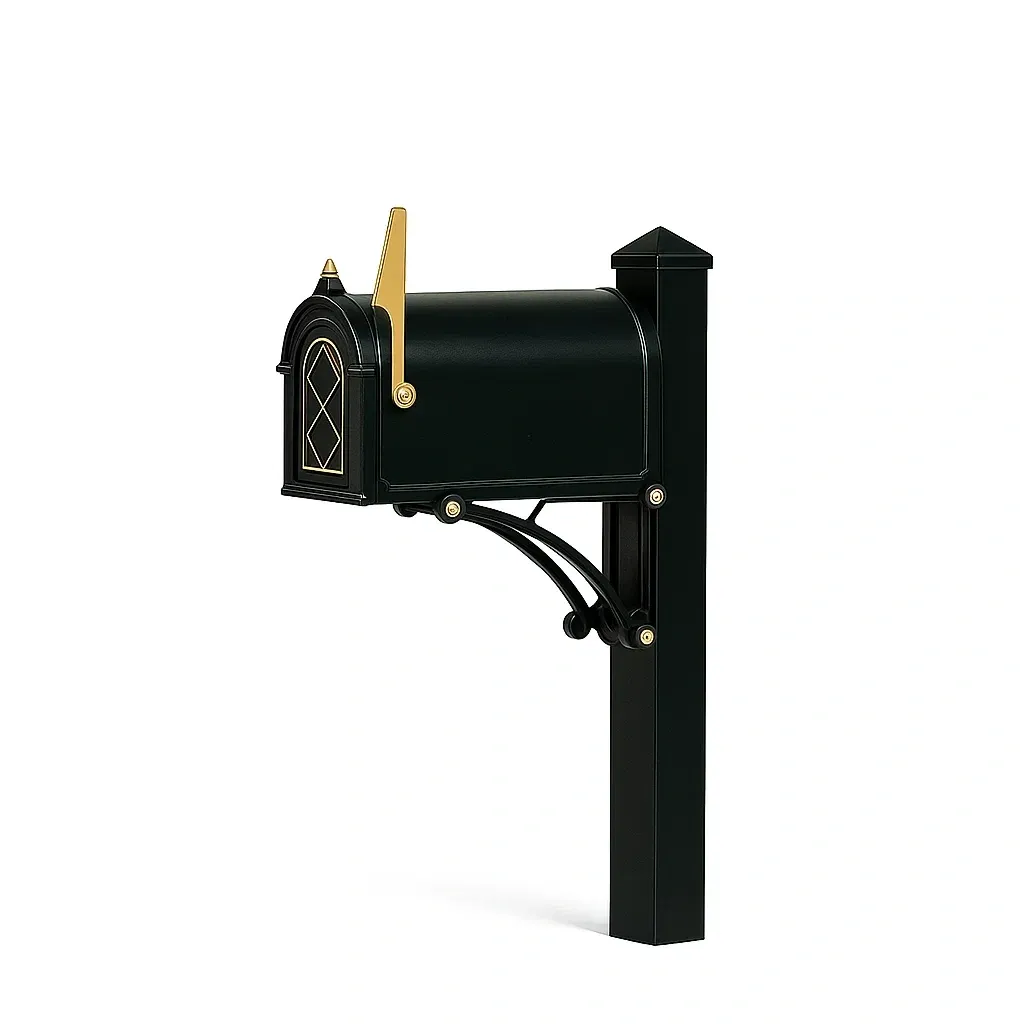 Cassetta postale in alluminio nero con dettagli in ottone