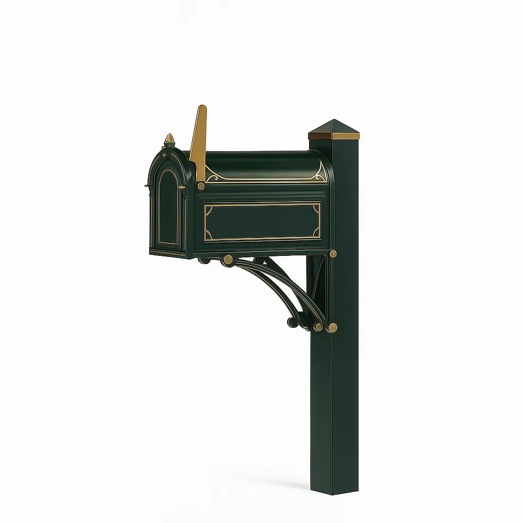 Cassetta postale esterna in metallo verde e ottone 110x45x35 cm