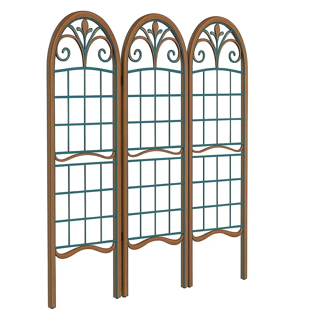 Graticci da giardino in metallo e legno 3 pannelli 180x120 cm