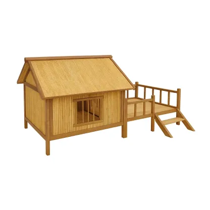 Cuccia per cani in bambù con terrazza e scivolo 120x85x105 cm