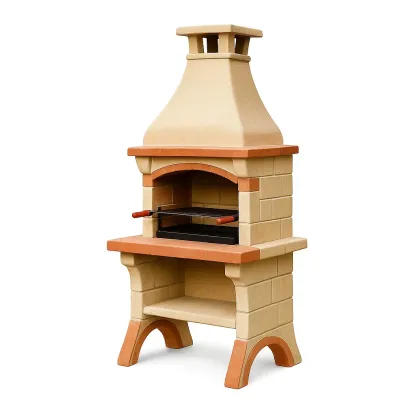 Barbecue in pietra da esterno in cemento e terracotta 110x65x215 cm