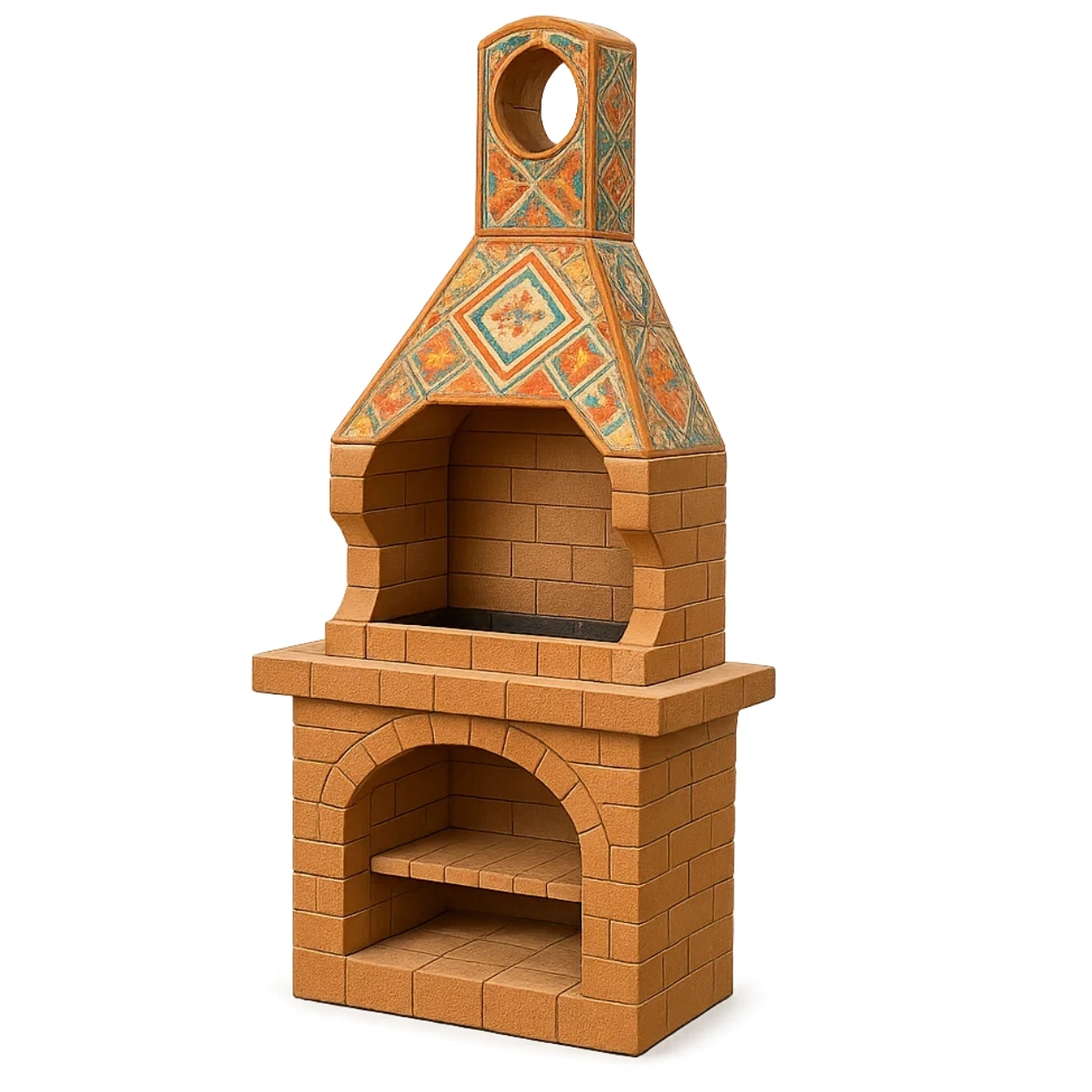 Barbecue in pietra in mattoni refrattari decorati con piastrelle 200x80x50 cm