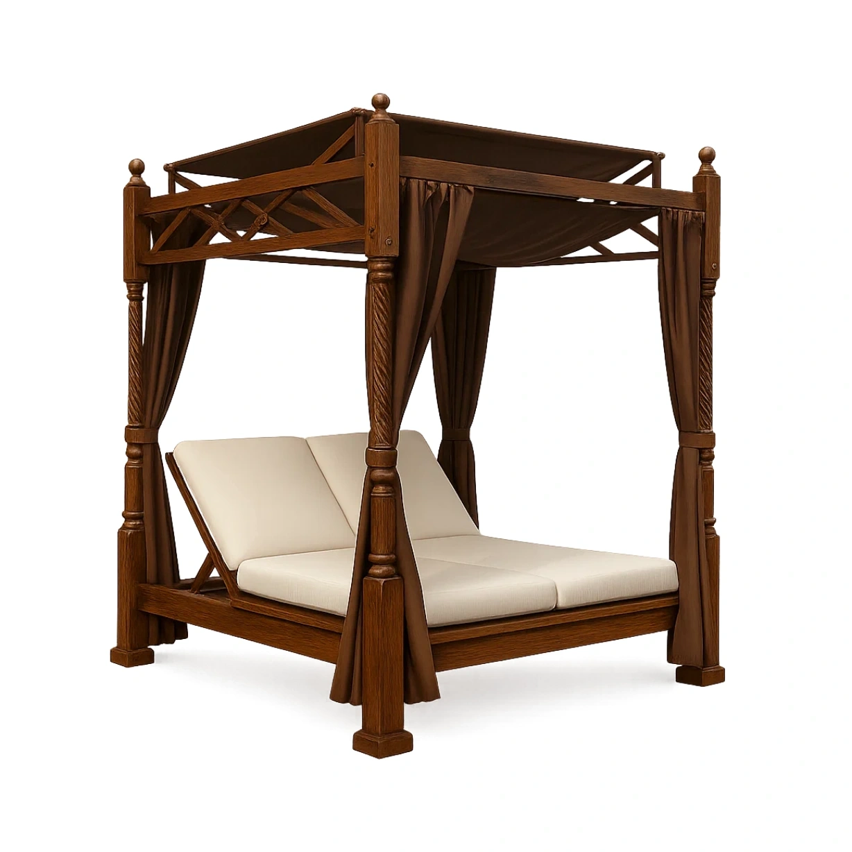 Letto da giorno per esterni a baldacchino in legno marrone con cuscini in poliestere