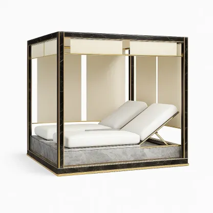 Letto da giorno per esterni a baldacchino in metallo ed ecopelle