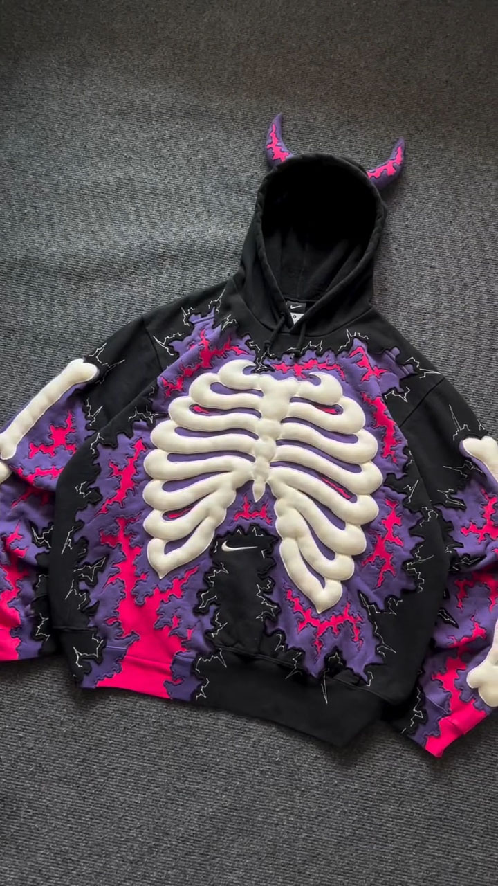 Little Devil 3D Color-Block Skull Hoodie