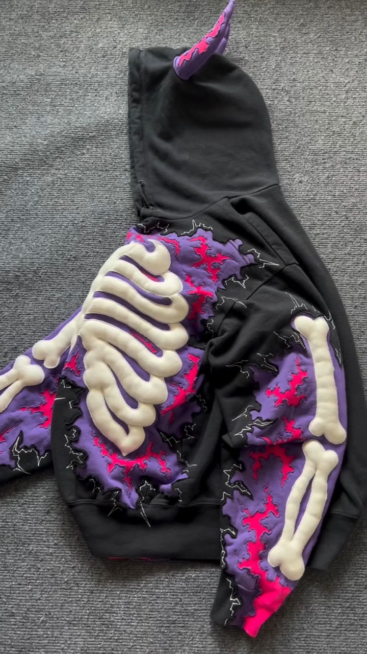 Little Devil 3D Color-Block Skull Hoodie