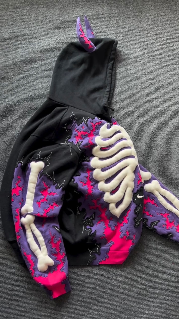 Little Devil 3D Color-Block Skull Hoodie