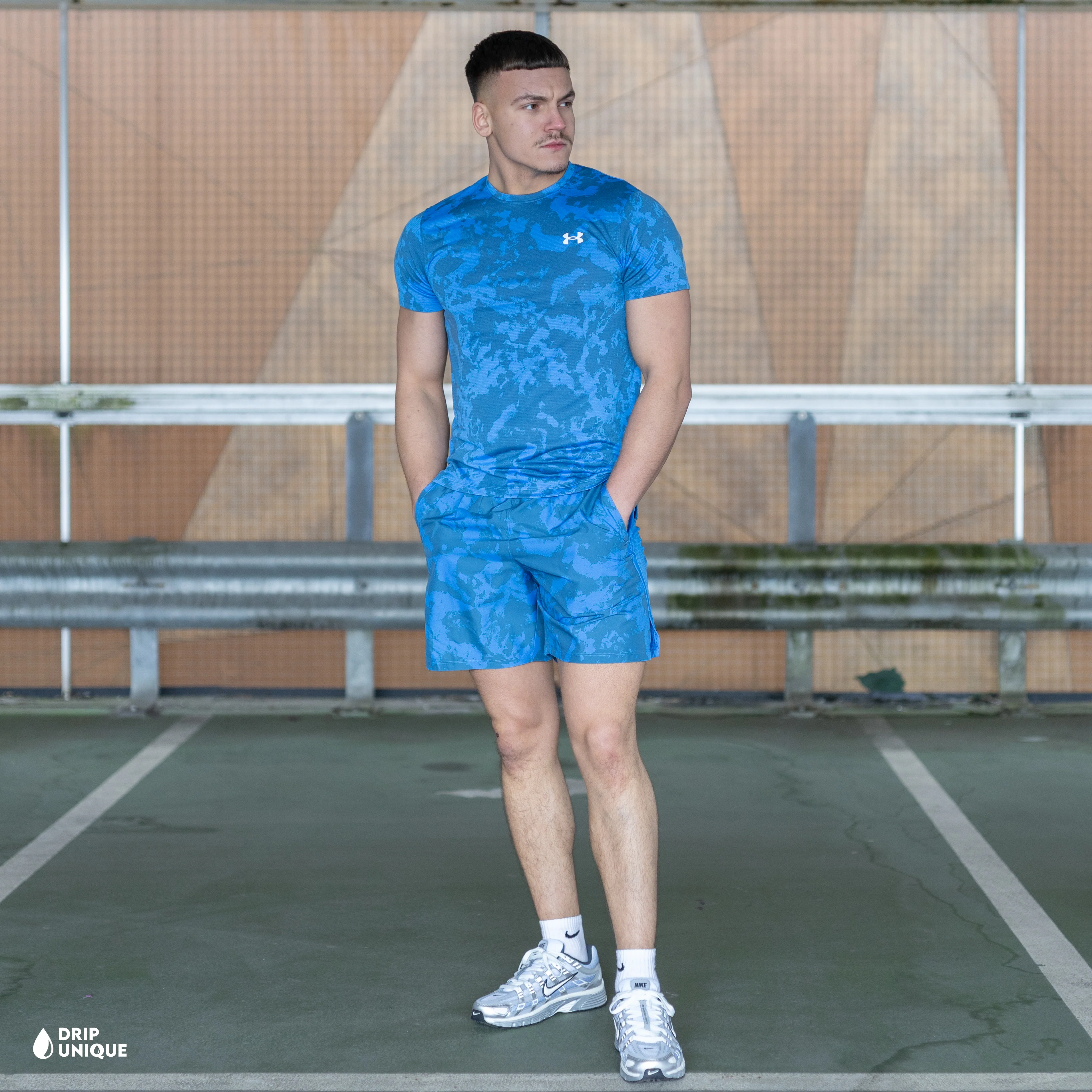 Under Armour Launch Printed T-Shirt Blue & Launch Speedpocket Shorts Set