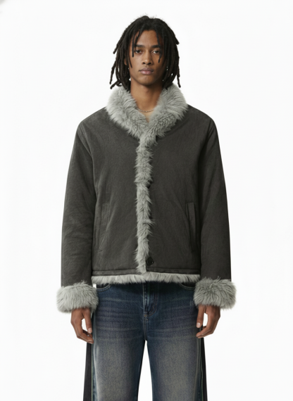 Retro High-Street Suede-Look Lapel Warm Fleece Jacket