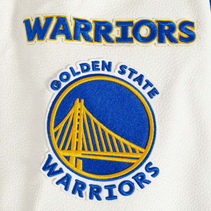 NBA GOLDEN STATE WARRIORS OLD ENGLISH MEN'S RIB WOOL VARSITY JACKET (ROYAL BLUE/WHITE)