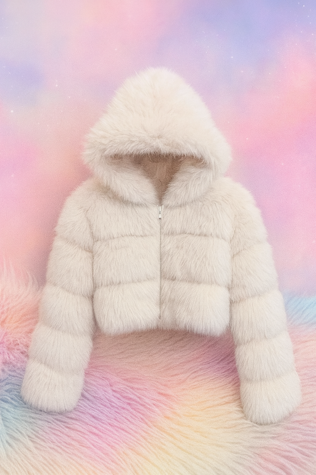 Frosted Angel Cropped Light Up Fur Coat