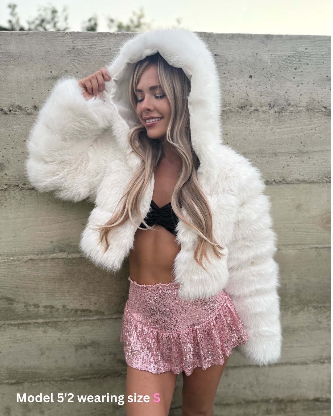 Frosted Angel Cropped Light Up Fur Coat