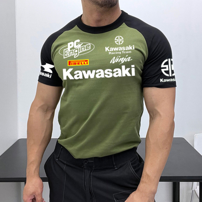 Men's Racing Logo Print Contrast Color Short Sleeve T-Shirt